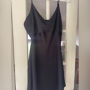 Abercrombie & Fitch NWT Black Satin Spaghetti Strap Slip Dress V Neck